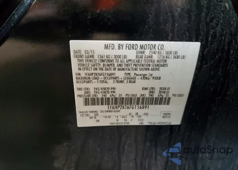 2015 Ford Taurus Sho z USA, uszkodzony, nr VIN 1FAHP2KT6FG156891